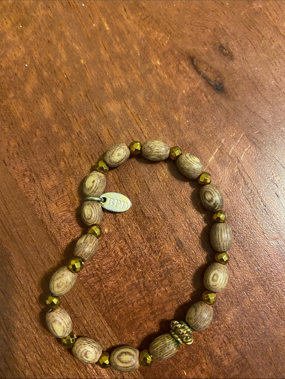 Betsy Pittard Natural Wood Bead Bracelet with Gold Accents